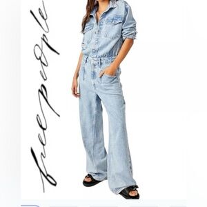 Free People Light Blue Denim Jumpsuit